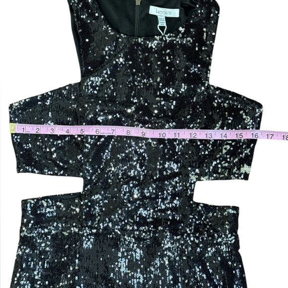 Lucy Paris Black Sequin Cut-Out Cocktail Party Dress Size M Sparkly Bodycon - Picture 7 of 10